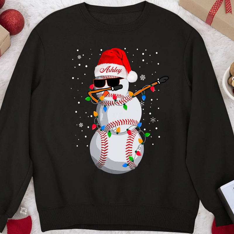 Personalized Baseball Snowman Dabbing Christmas Sweatshirt - SS18