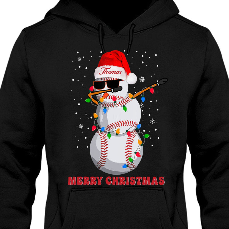 Personalized Baseball Snowman Dabbing Christmas Hoodie - HD14