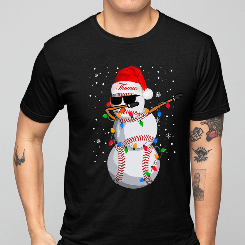 Personalized Baseball Snowman Dabbing Christmas T-Shirt - TS17