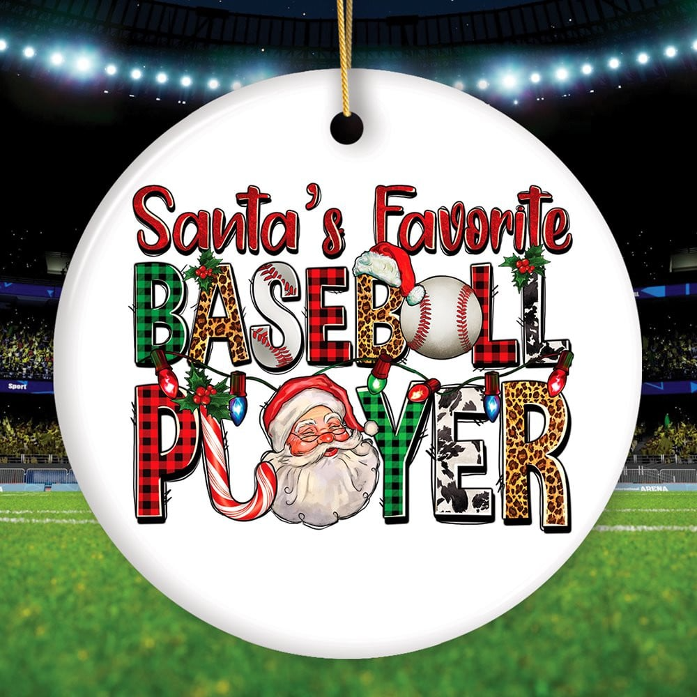 Santa's Favorite Baseball Player Plaid Christmas Theme Christmas Ornament