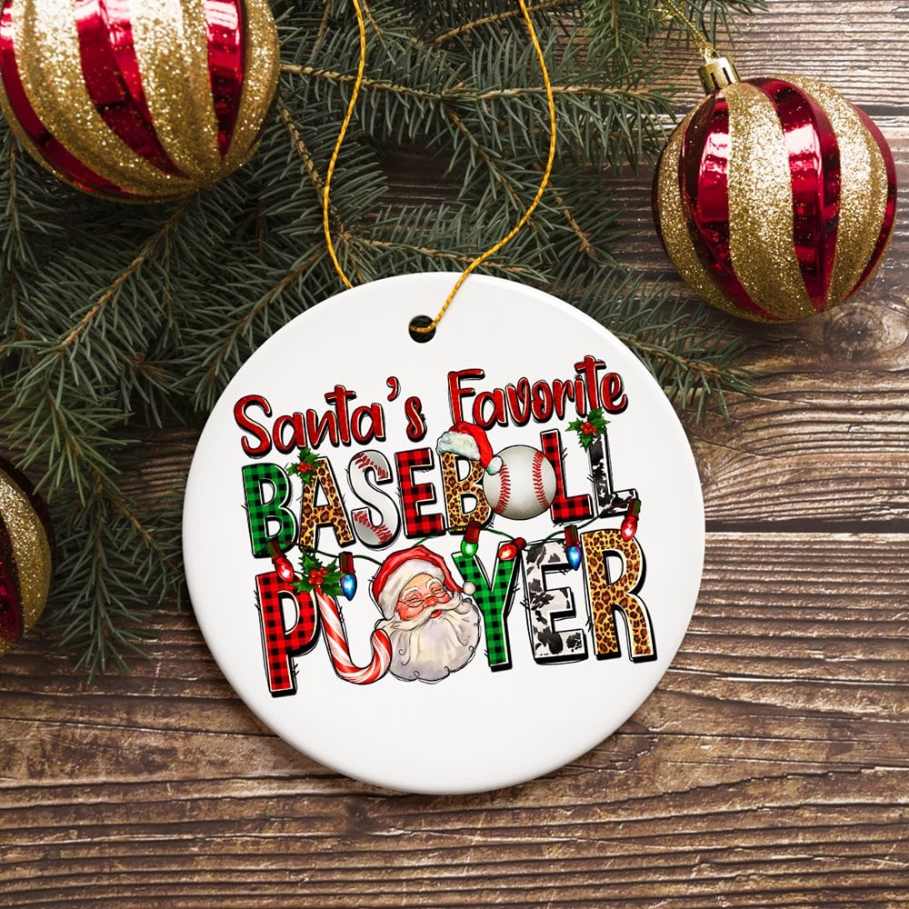 Santa's Favorite Baseball Player Plaid Christmas Theme Christmas Ornament