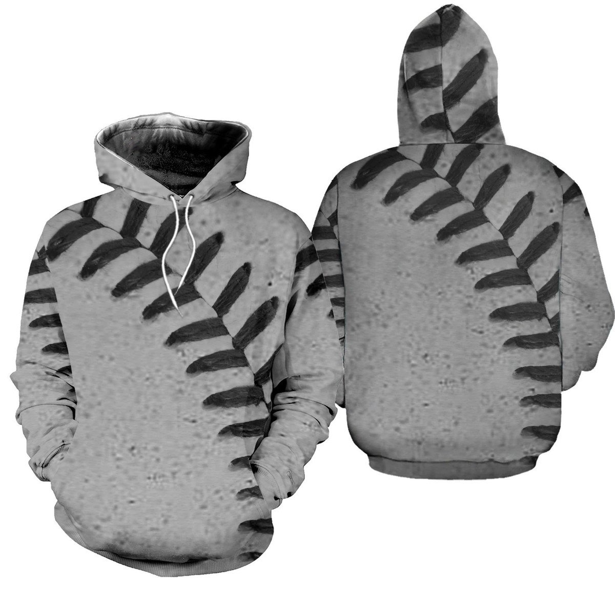 Baseball Stiching Grey Hoodie 3D