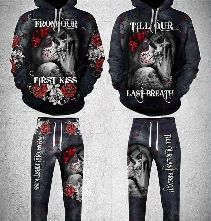 Skull First Kiss Last Breath Couple Hoodie
