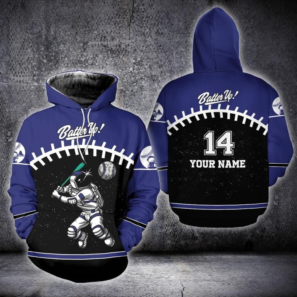Baseball Astronaut Blue Personalized Custom Name and Number Hoodie 3D - HD05