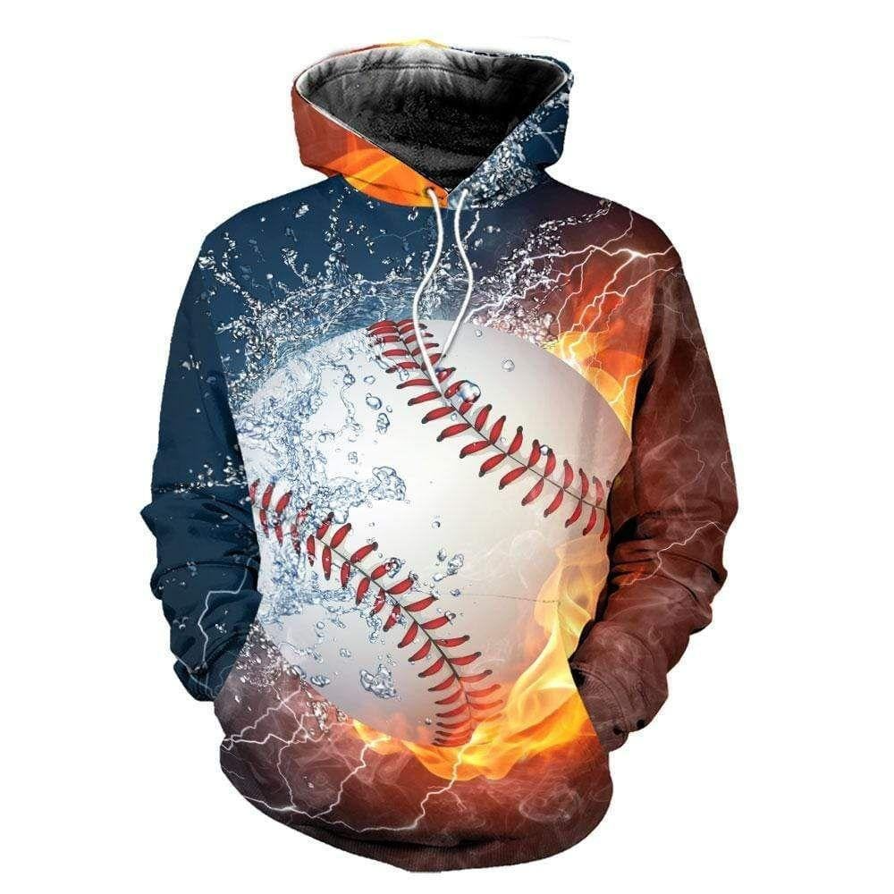 Baseball Fire Water Hoodie 3D