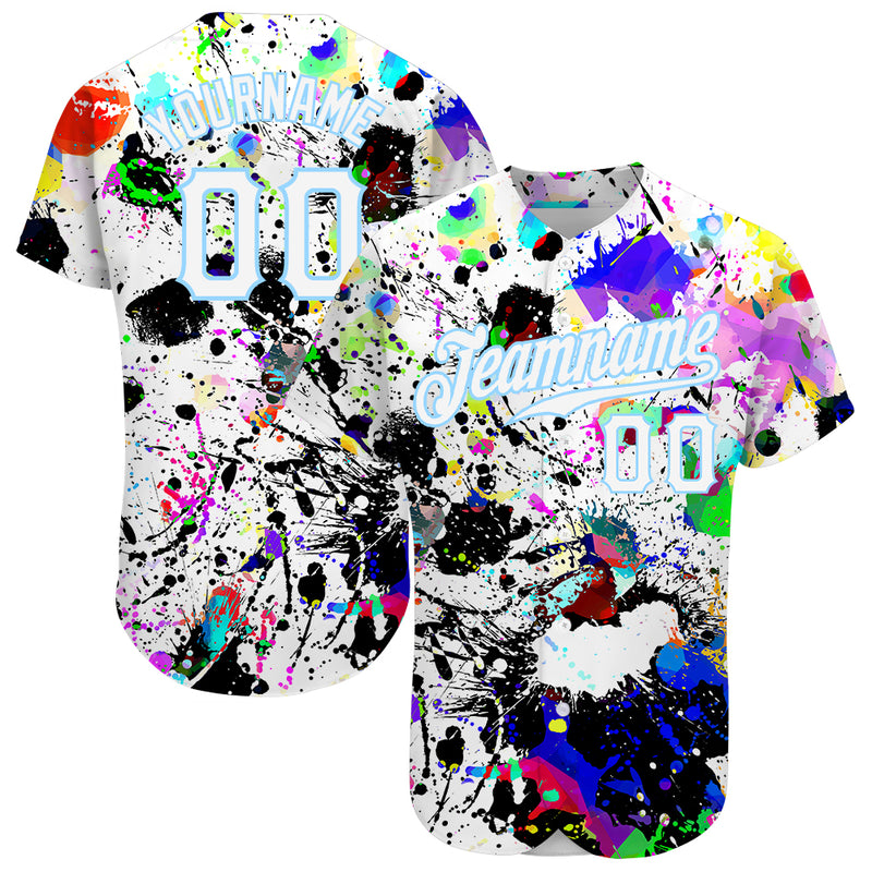 Custom Splashes Graffiti Pattern White Light Blue 3D Baseball Jersey - JS76