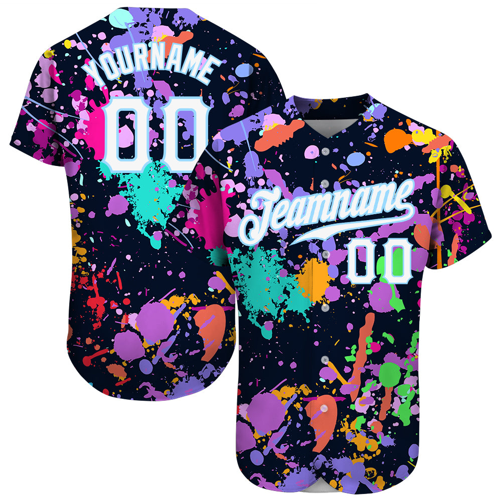 Custom Splashes Graffiti Pattern White-Light Blue 3D Baseball Jersey