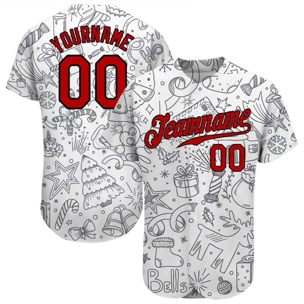 Custom Gray Red-Black Christmas 3D Baseball Jersey- JS47