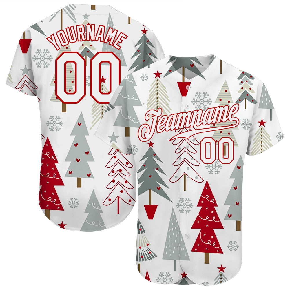 Custom Gray White-Red Christmas 3D Baseball Jersey - JS72