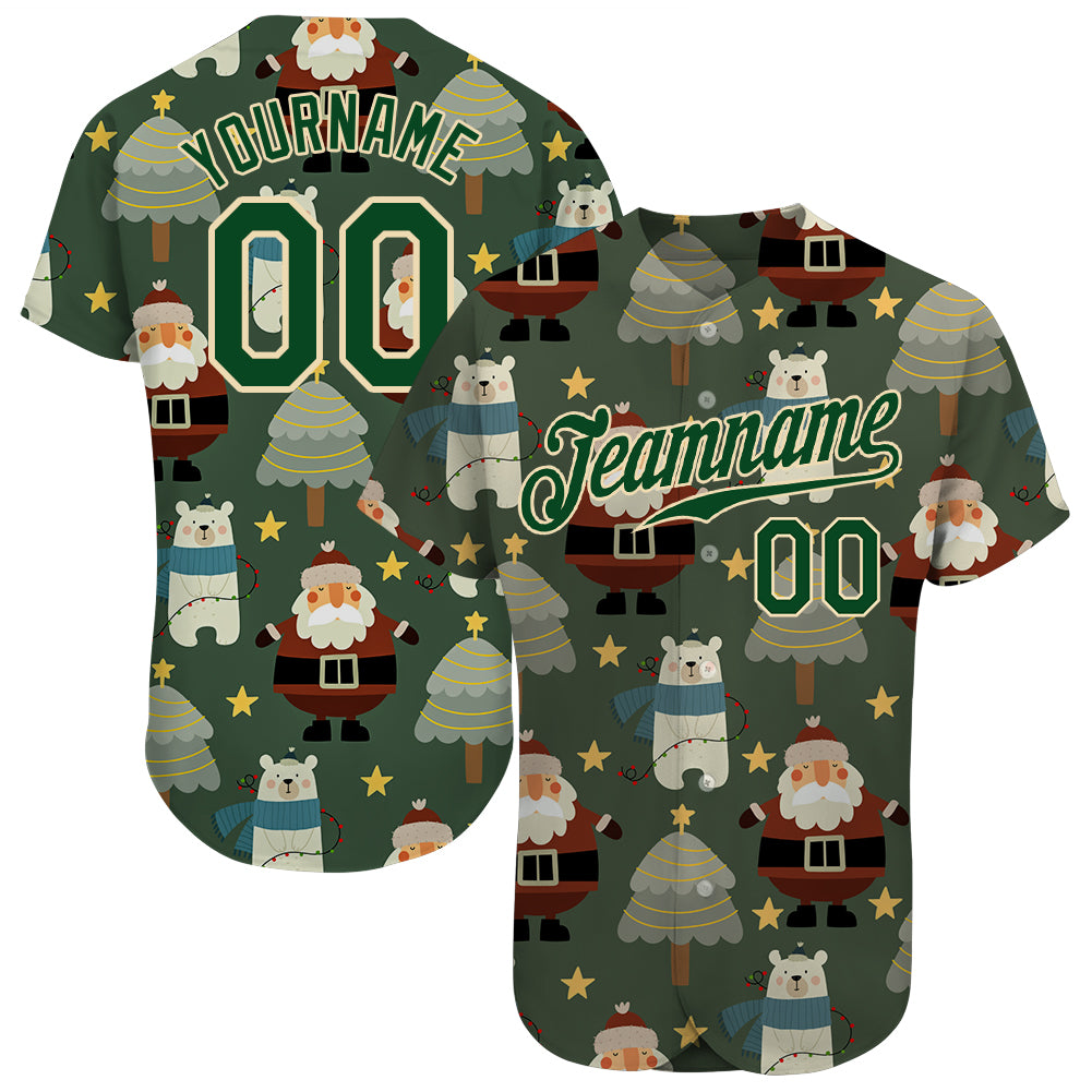Custom Green Green-Cream Christmas 3D Baseball Jersey - JS73