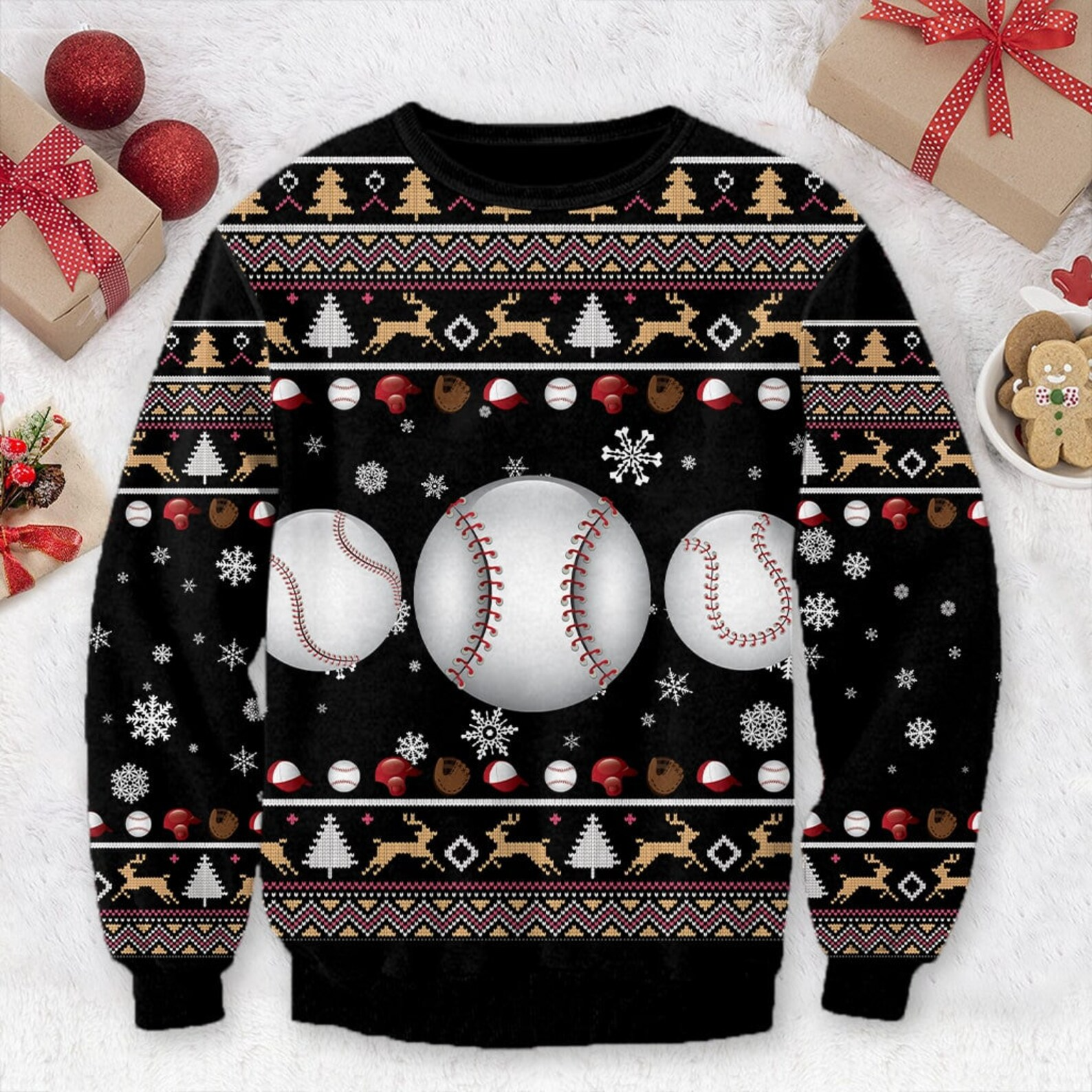 Baseball America Flag Christmas Player Mom Crewneck Pullover Merry Christmas Sweater - SW10