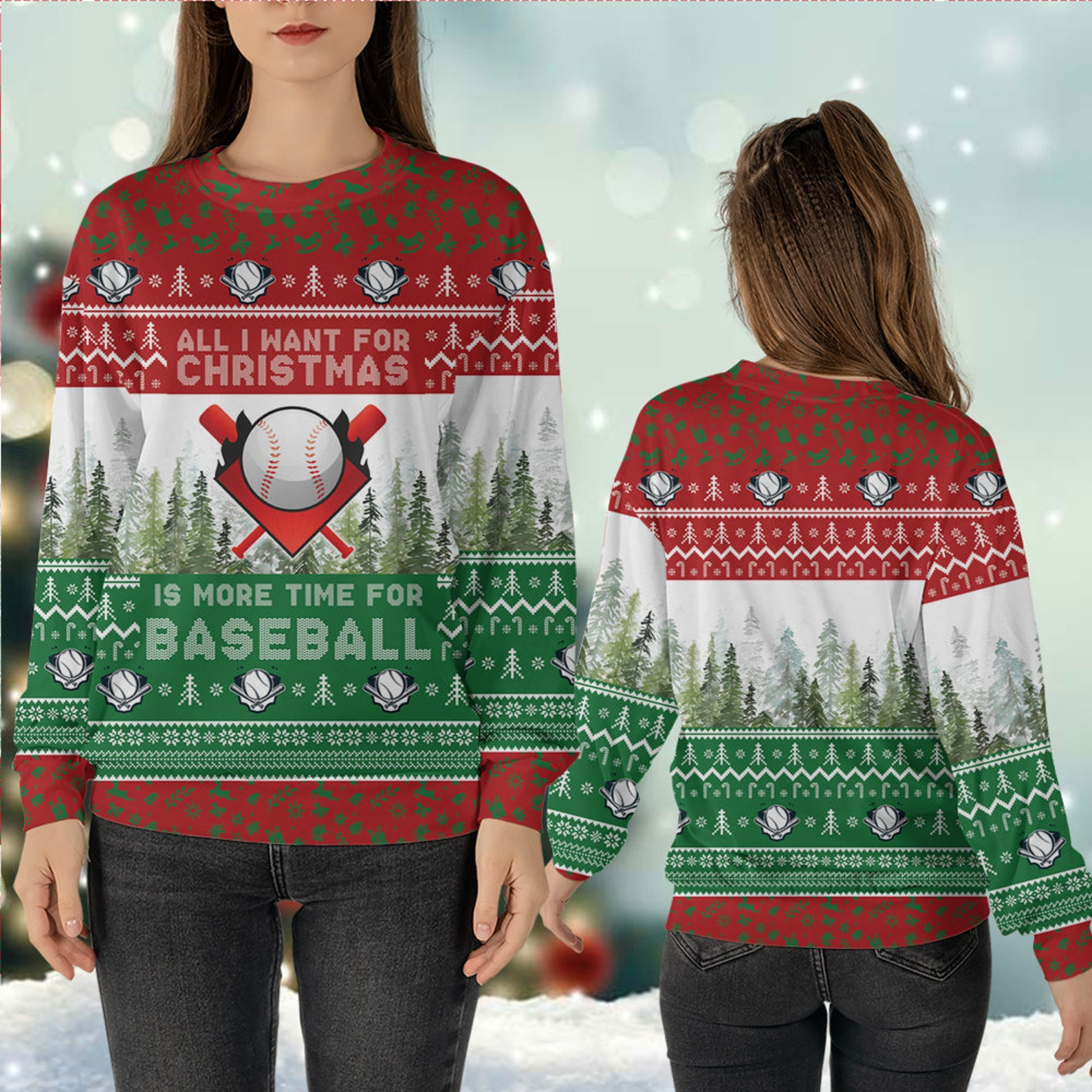 More Time for Baseball Christmas Player Mom Crewneck Pullover Merry Christmas Sweater - SW11 3