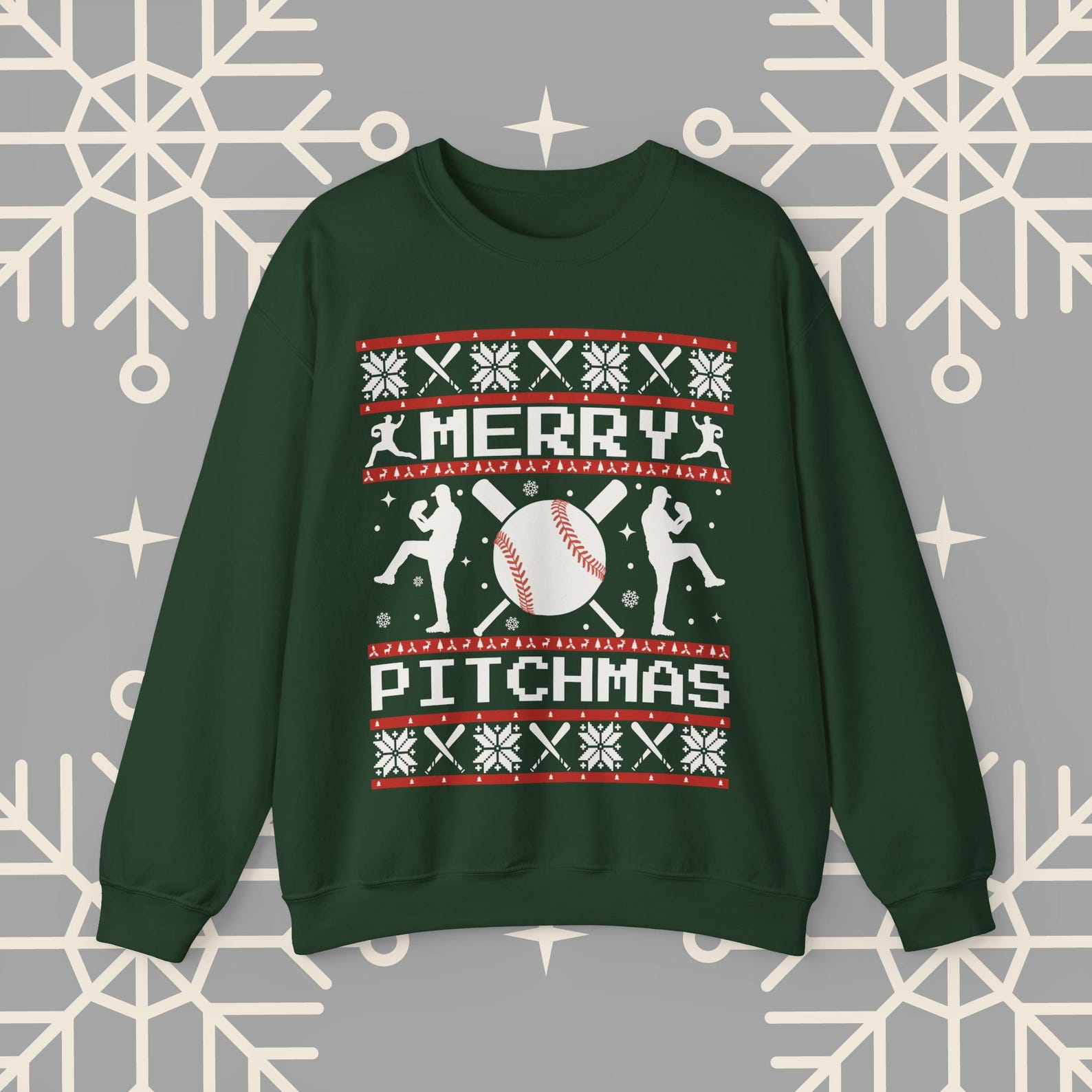 Merry Pitchmas Baseball Ugly Christmas Funny Baseball Shirt Sweatshirt - SS11 3