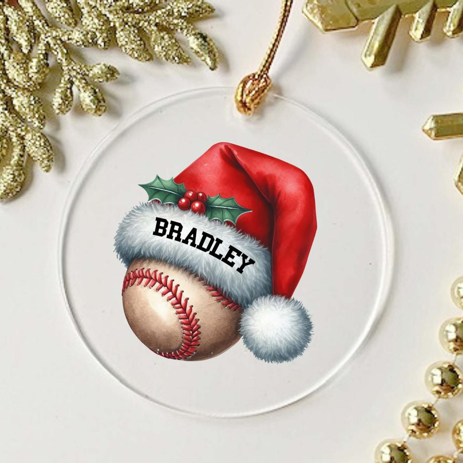 Personalized Baseball and Santa Hat Any Name Xmas Keepsake Festive Holiday Christmas Tree Hanging Decoration Gift Acrylic Ornament - OR24 4