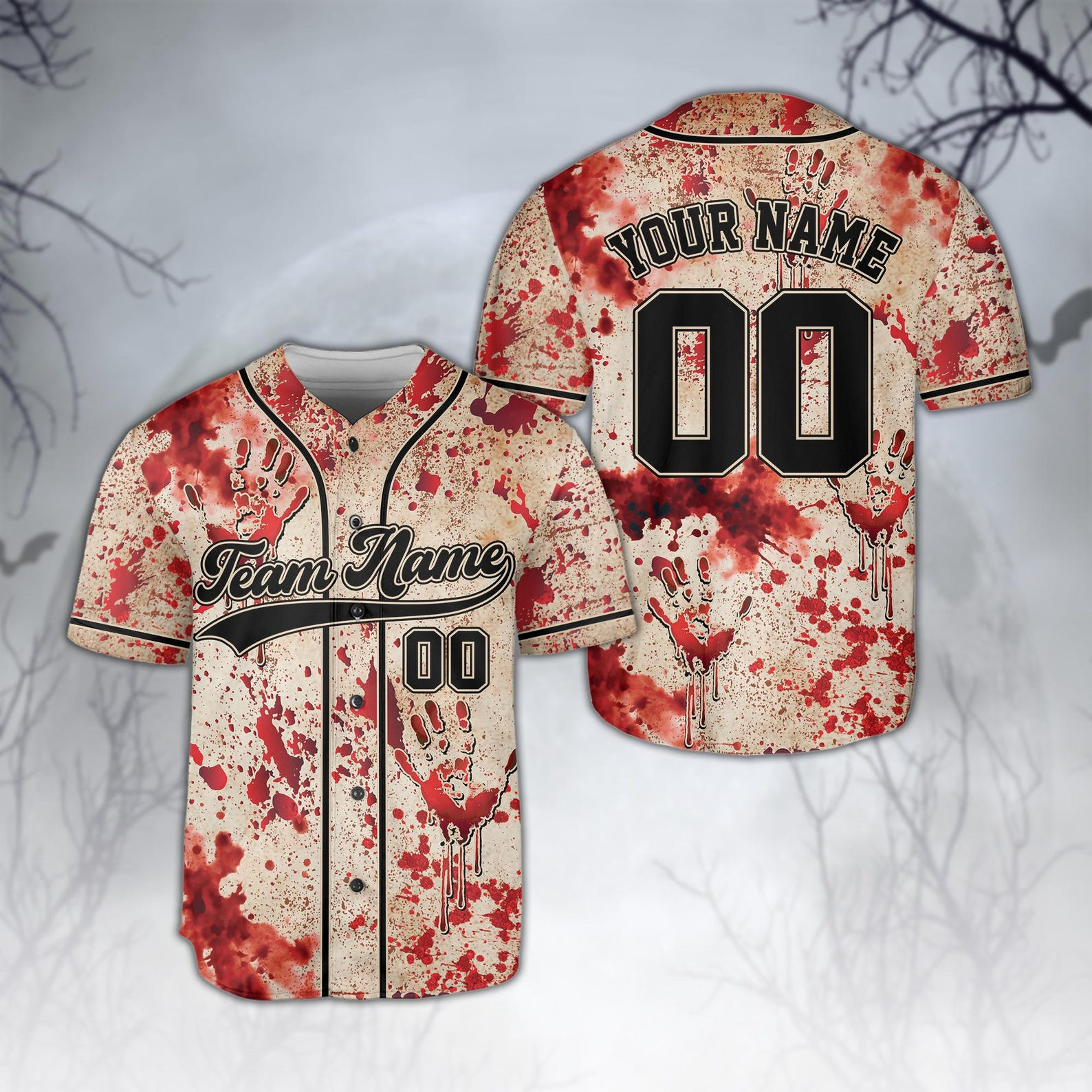 Bloody Horror Halloween Baseball, Custom Name and Number, Creepy Halloween Team, Personalized Halloween Gift Jersey