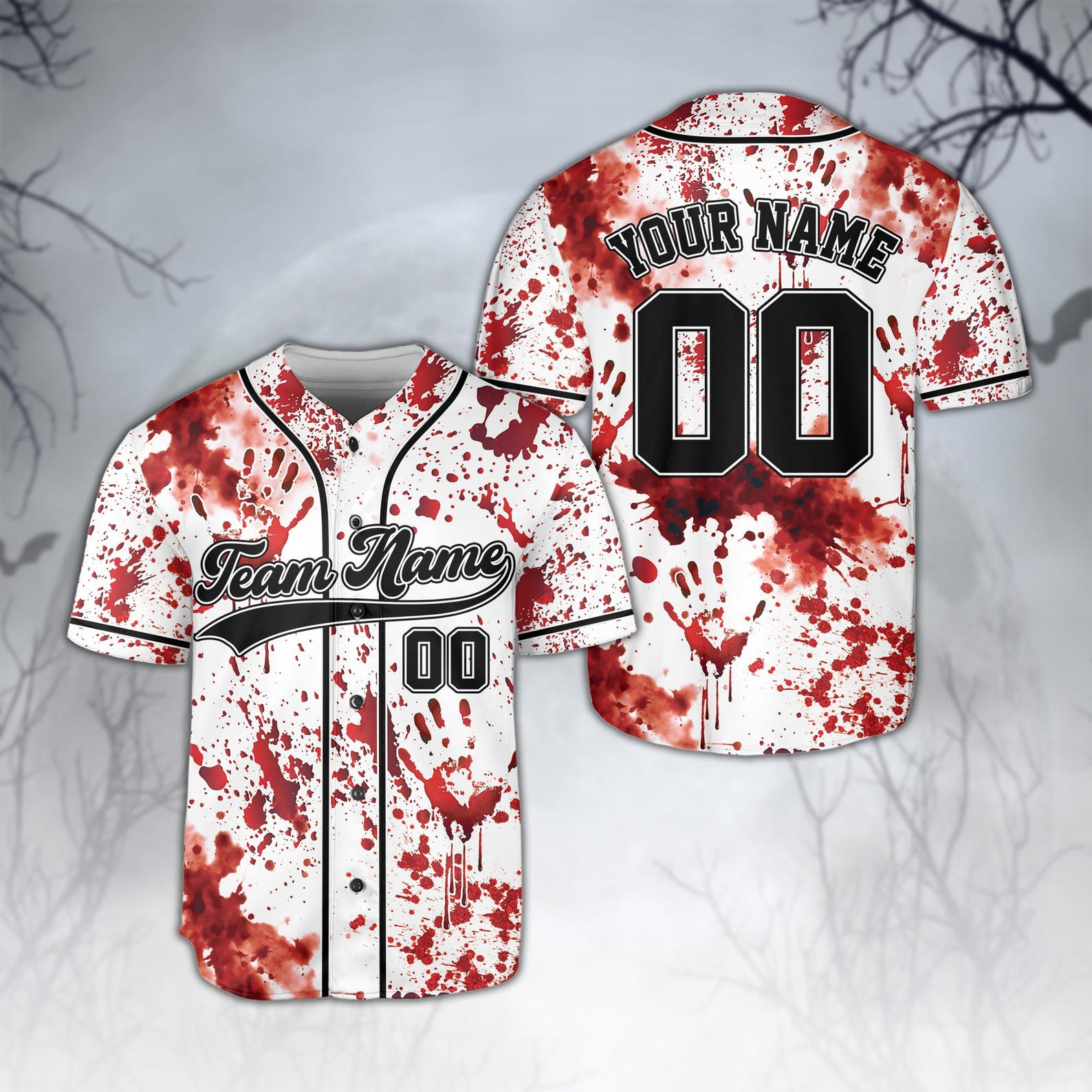 Bloody Horror Halloween Baseball, Custom Name and Number, Creepy Halloween Team, Personalized Halloween Gift Jersey