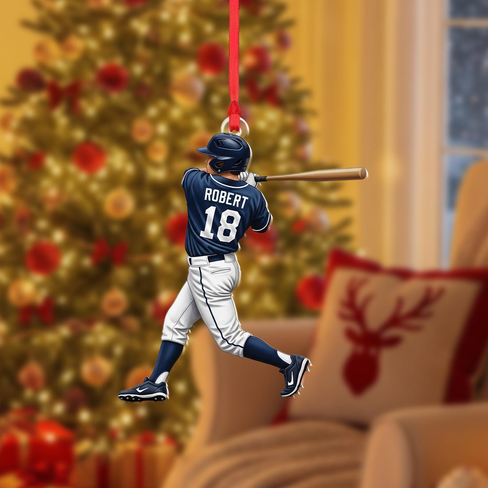 Personalized Baseball Player Christmas Acrylic Ornament - OR25