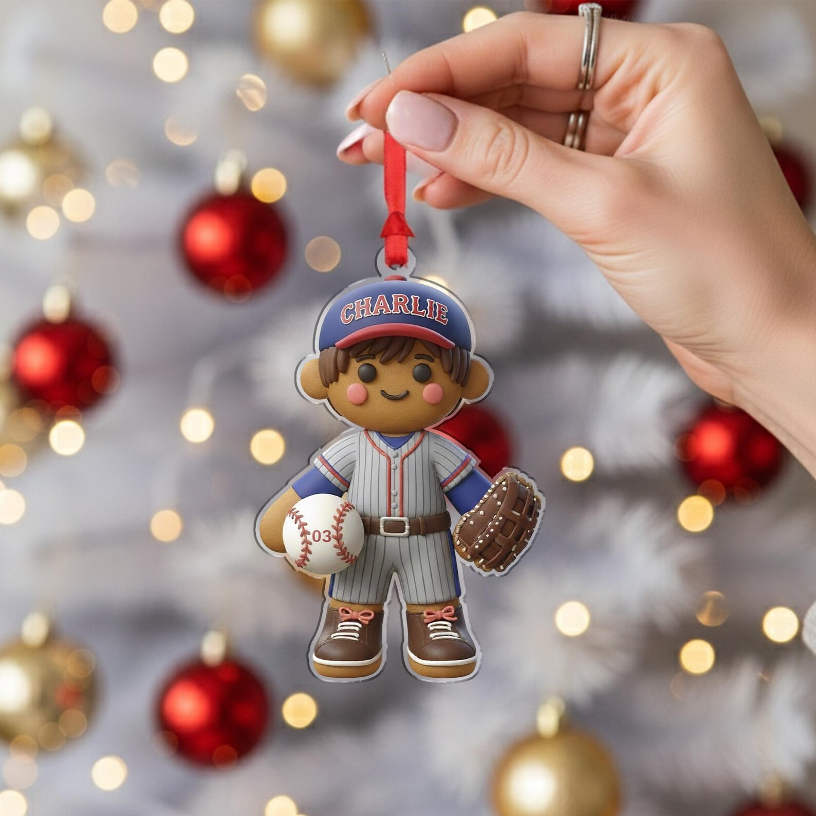 Personalized Gingerbread Baseball Custom Name Sports Christmas Gift Acrylic Ornament - OR51