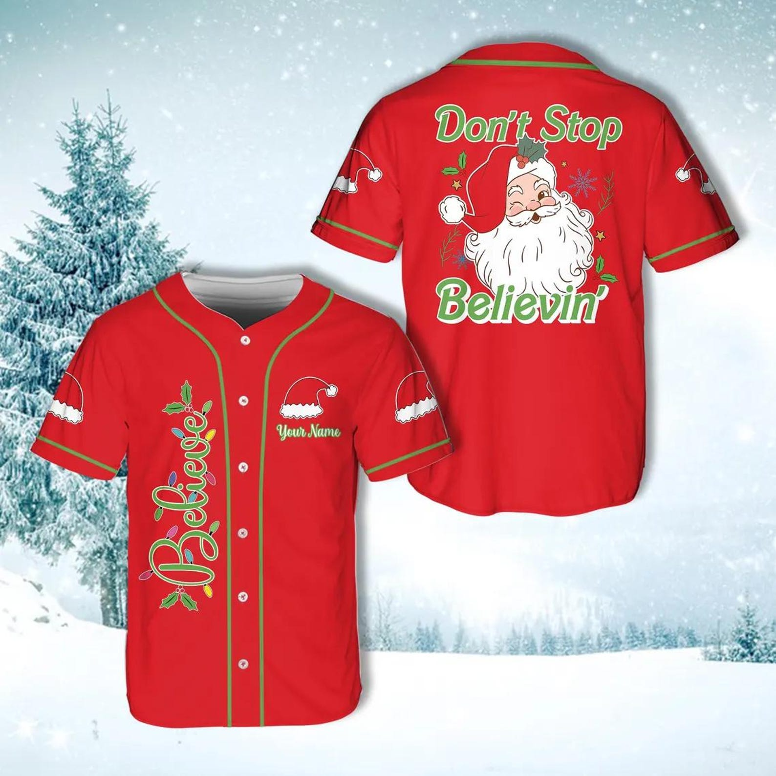 Custom Christmas Baseball Jersey Custom Name Don't Stop Believin Xmas Holiday Gift Jersey - JS74 3