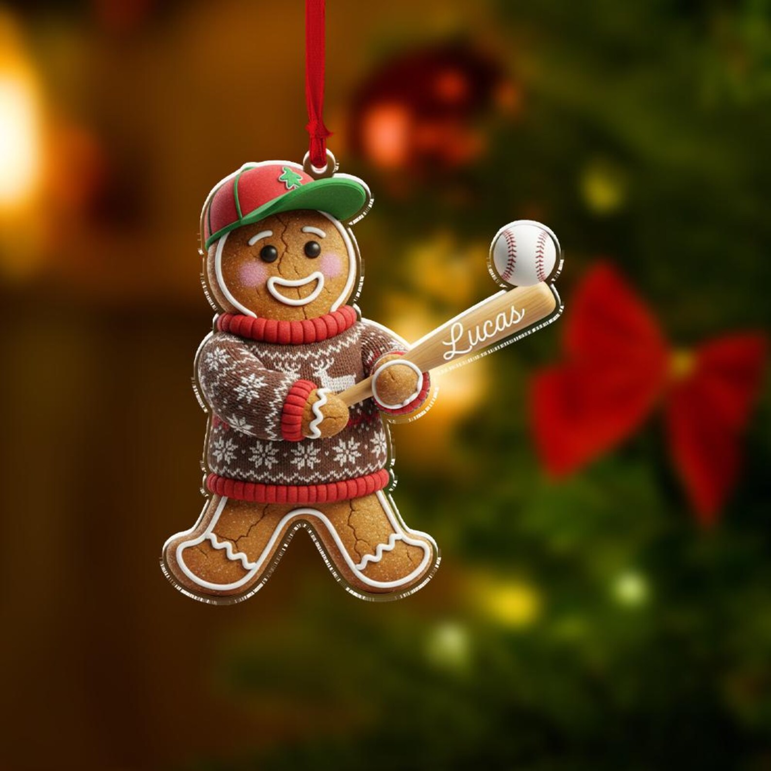 Custom Baseball Gingerbread Personalized Name Design Sports Christmas Tree Decoration Holiday Hanging Acrylic Ornament - OR52