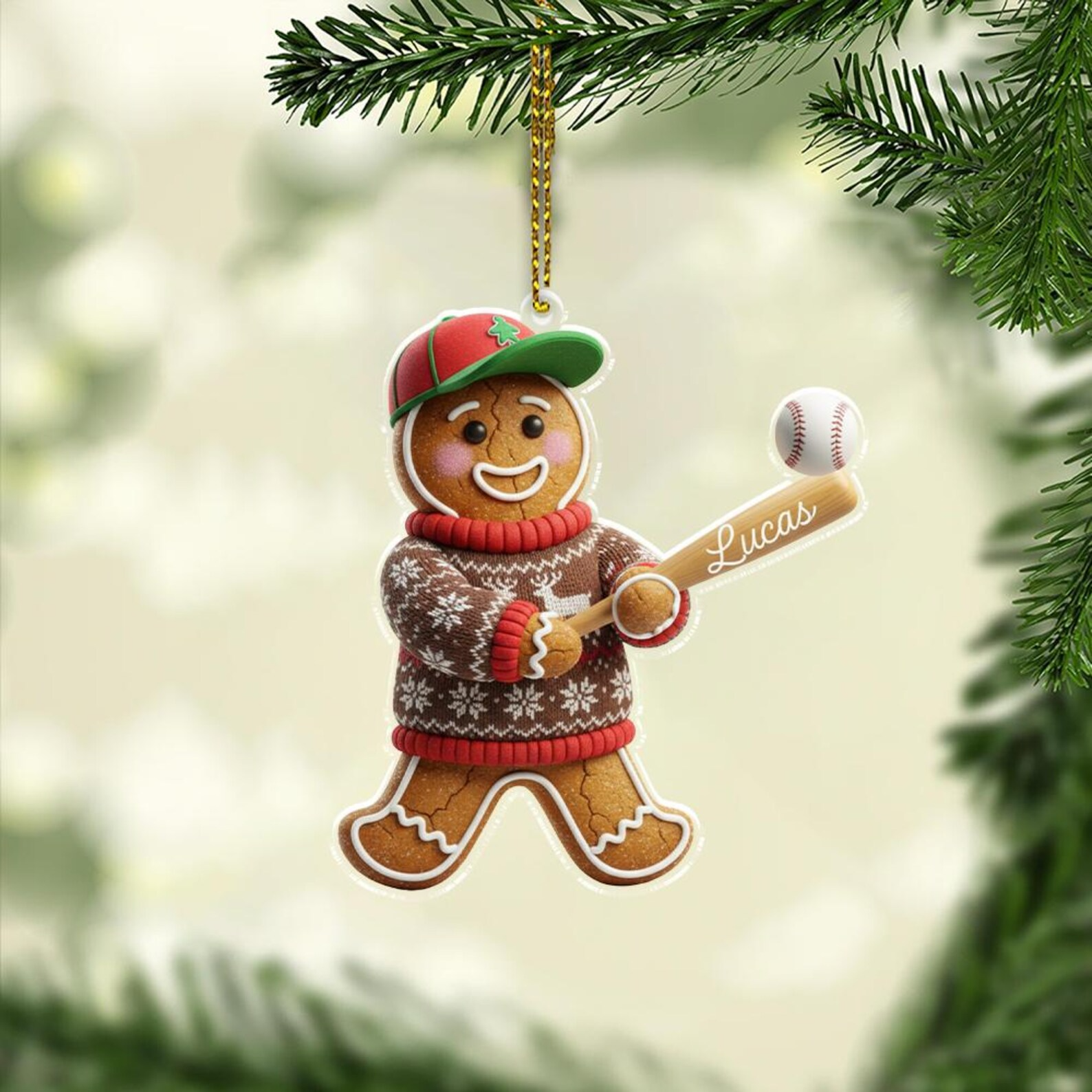 Custom Baseball Gingerbread Personalized Name Design Sports Christmas Tree Decoration Holiday Hanging Acrylic Ornament - OR52
