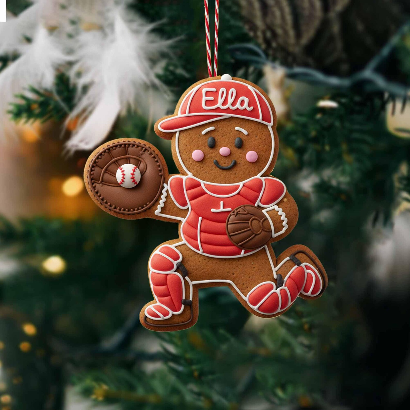 Personalized Baseball Gingerbread Christmas Custom Name Team Gift Acrylic Ornament - OR48 6