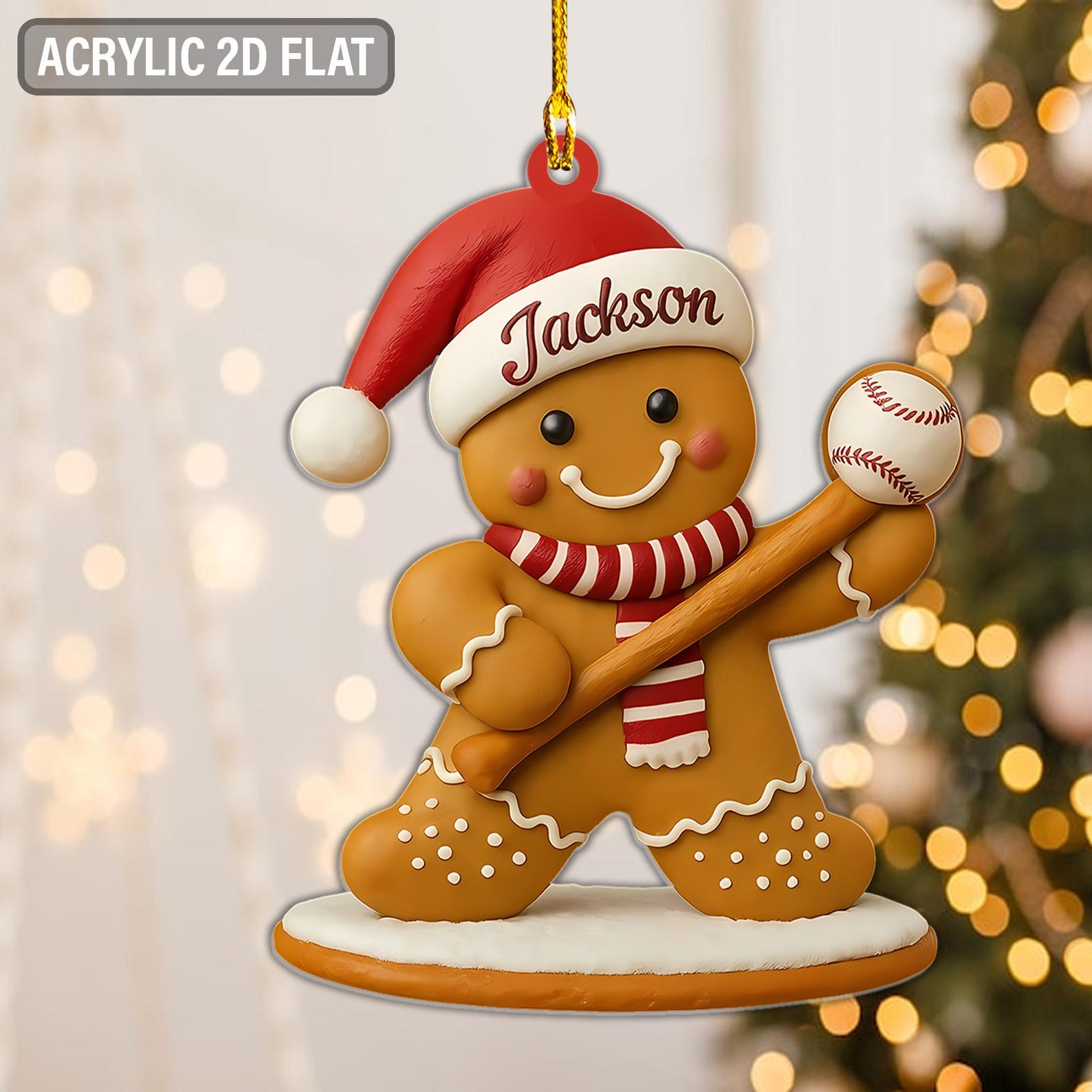 Personalized Kid Baseball Player Christmas Custom Name Gingerbread Pitcher Jersey Team Gift Boy Acrylic Ornament - OR49