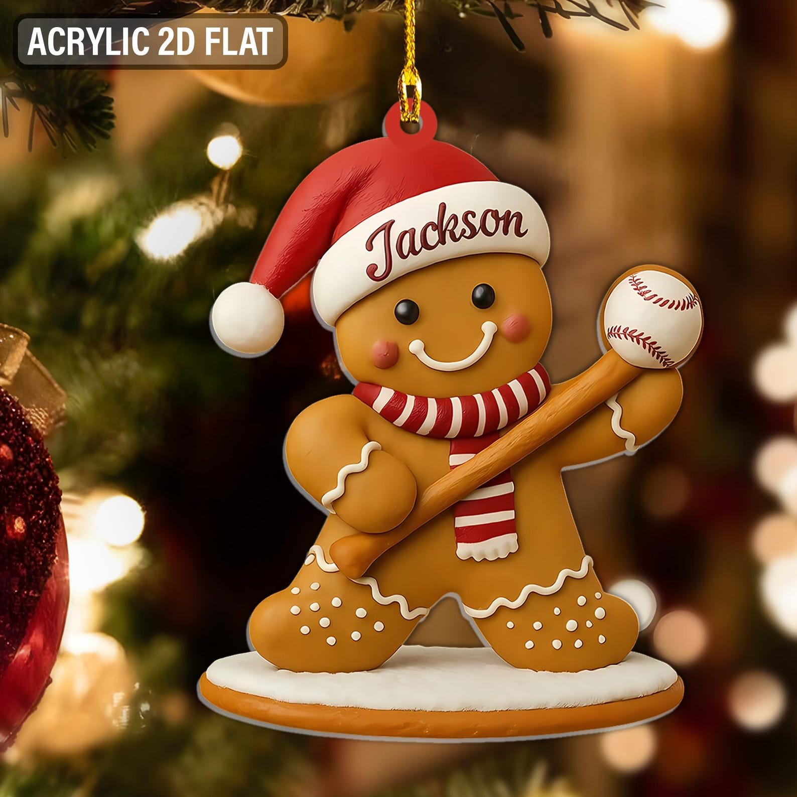 Personalized Kid Baseball Player Christmas Custom Name Gingerbread Pitcher Jersey Team Gift Boy Acrylic Ornament - OR49