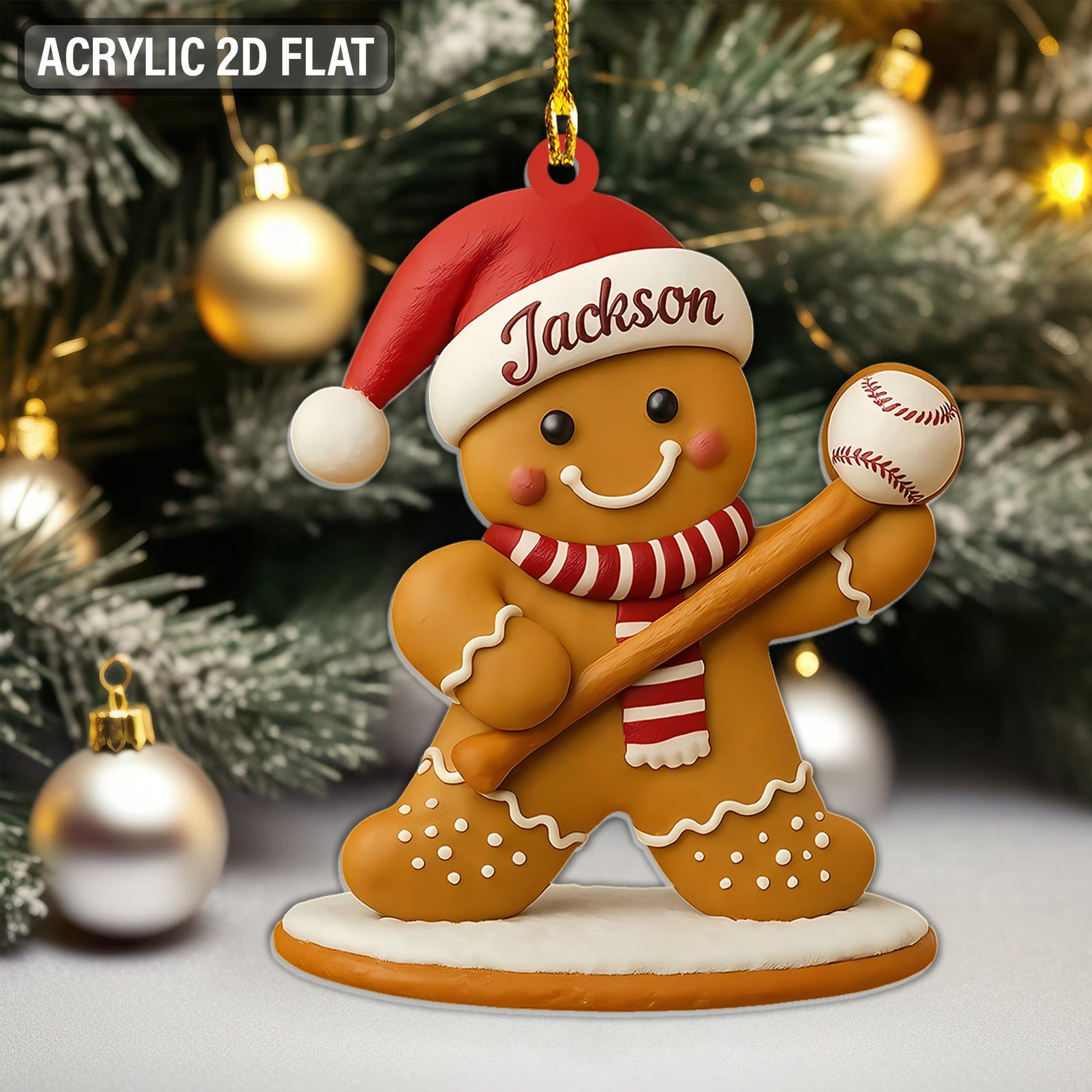 Personalized Kid Baseball Player Christmas Custom Name Gingerbread Pitcher Jersey Team Gift Boy Acrylic Ornament - OR49 3