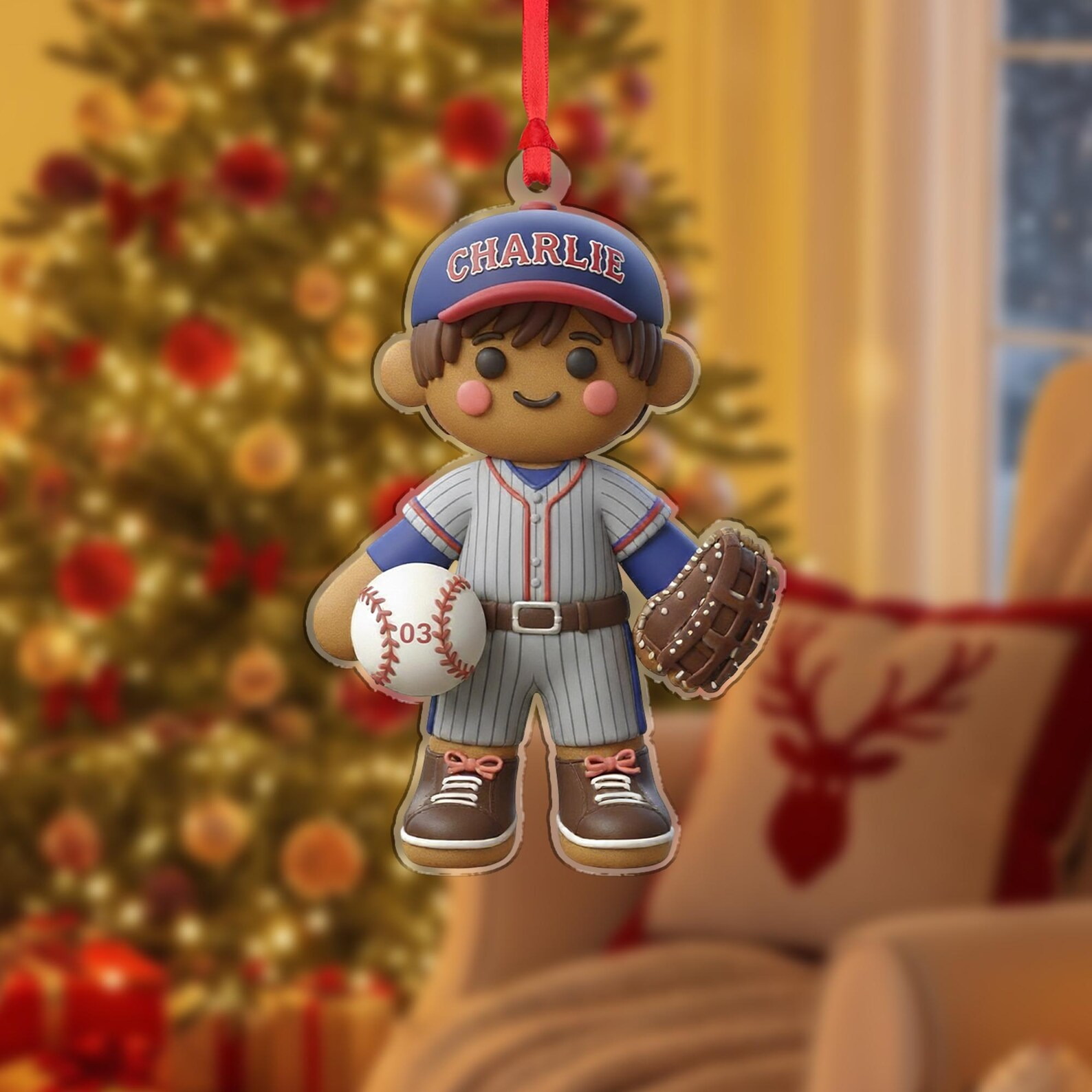 Personalized Gingerbread Baseball Custom Name Sports Christmas Gift Acrylic Ornament - OR51