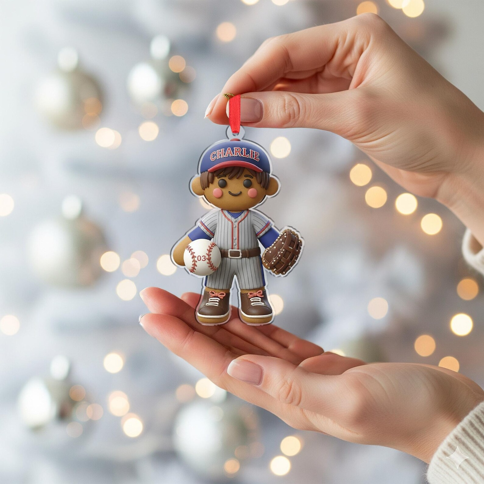 Personalized Gingerbread Baseball Custom Name Sports Christmas Gift Acrylic Ornament - OR51 4