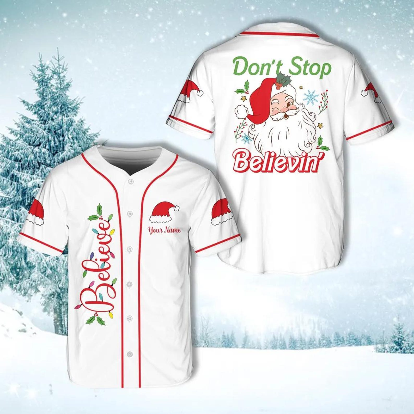 Custom Christmas Baseball Jersey Custom Name Don't Stop Believin Xmas Holiday Gift Jersey - JS74 4