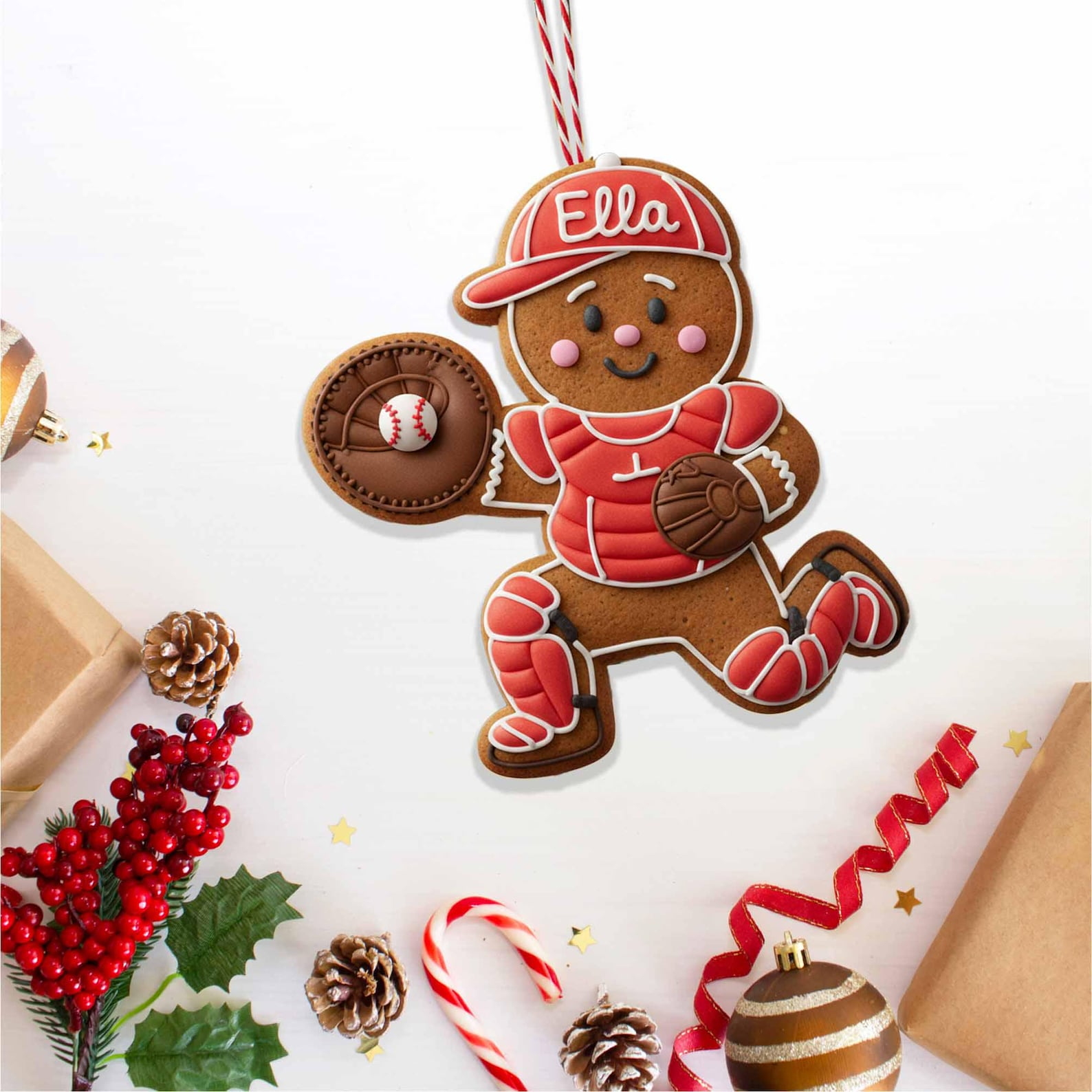 Personalized Baseball Gingerbread Christmas Custom Name Team Gift Acrylic Ornament - OR48
