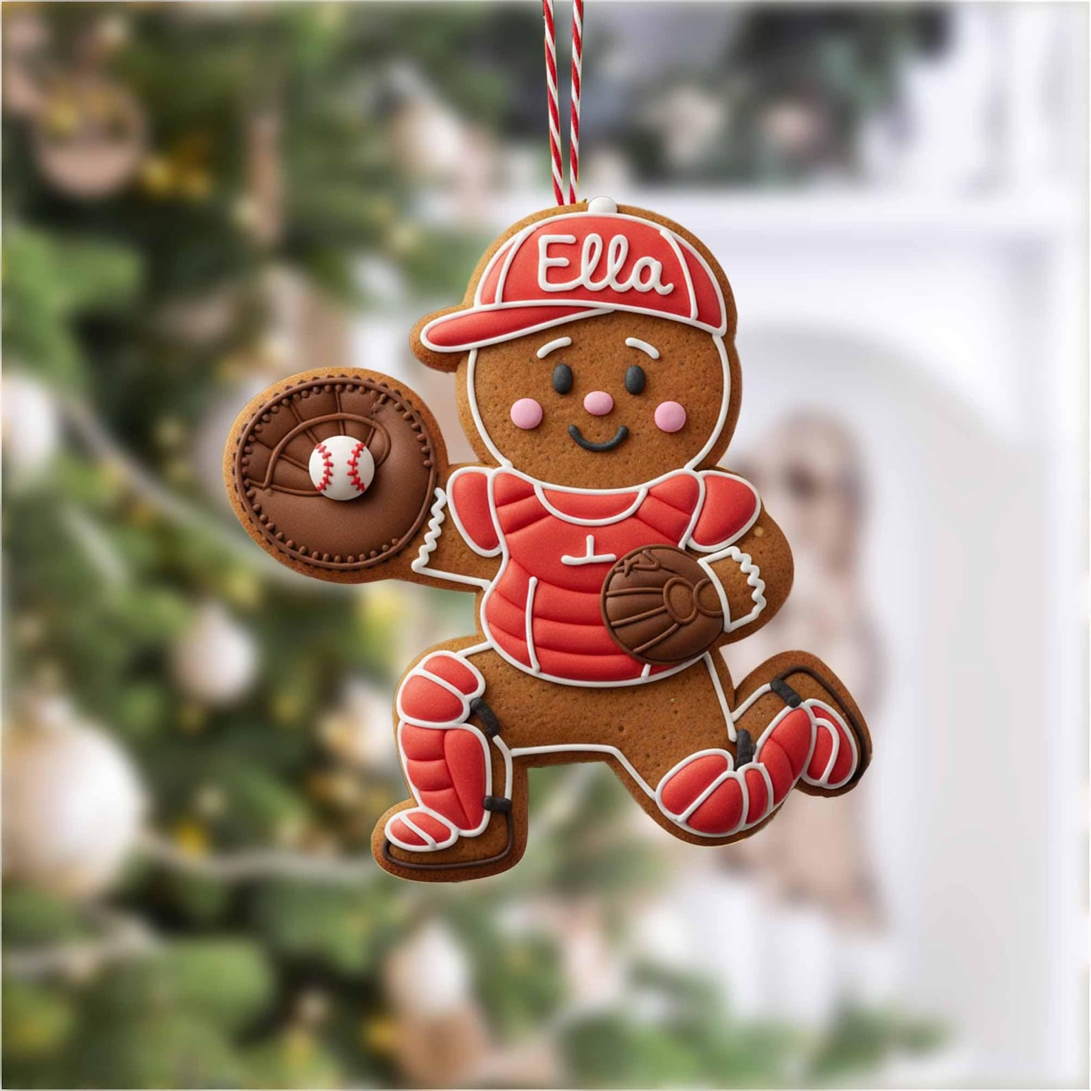 Personalized Baseball Gingerbread Christmas Custom Name Team Gift Acrylic Ornament - OR48