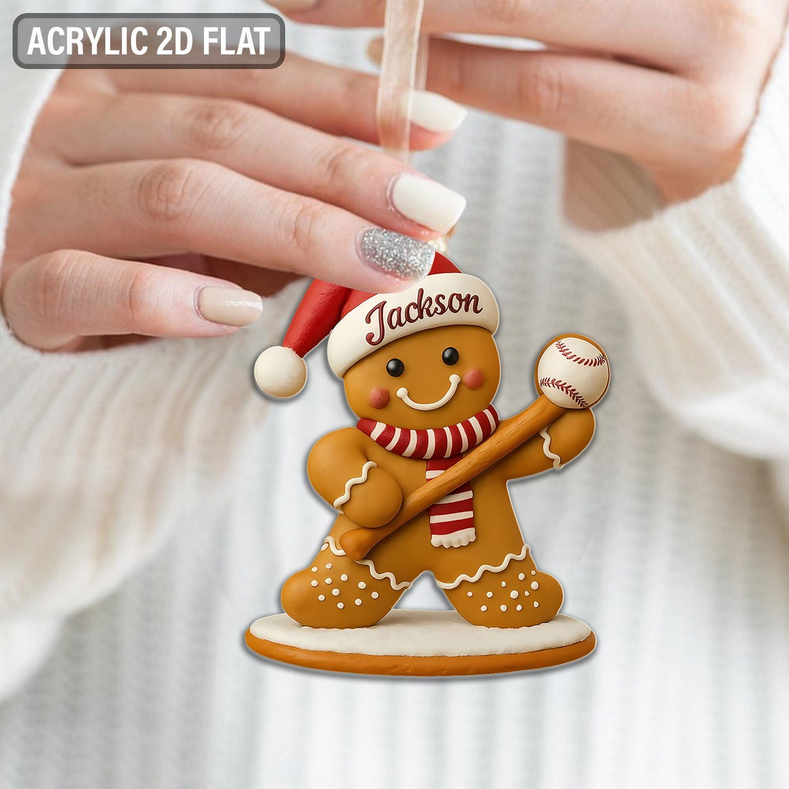 Personalized Kid Baseball Player Christmas Custom Name Gingerbread Pitcher Jersey Team Gift Boy Acrylic Ornament - OR49 5