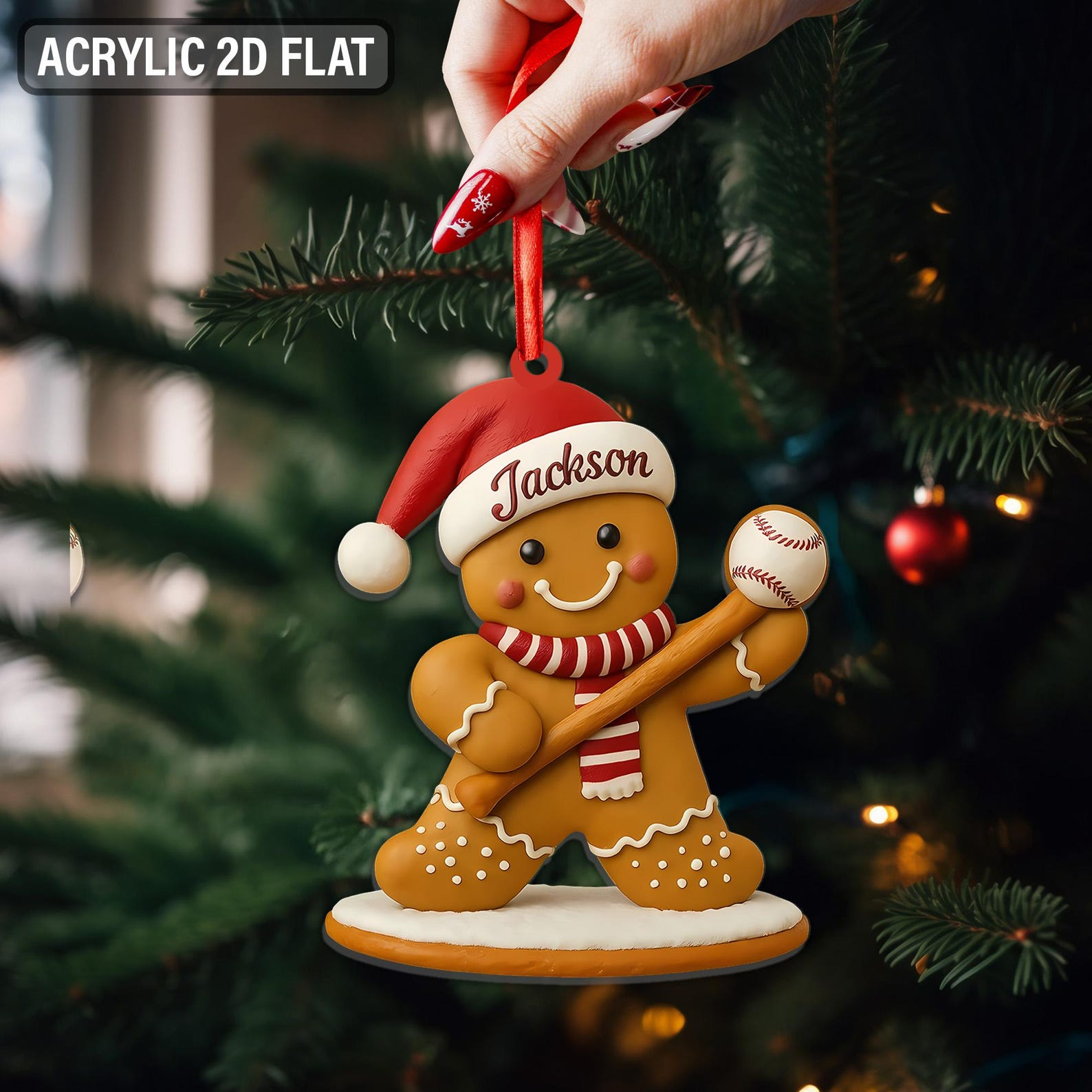 Personalized Kid Baseball Player Christmas Custom Name Gingerbread Pitcher Jersey Team Gift Boy Acrylic Ornament - OR49 4