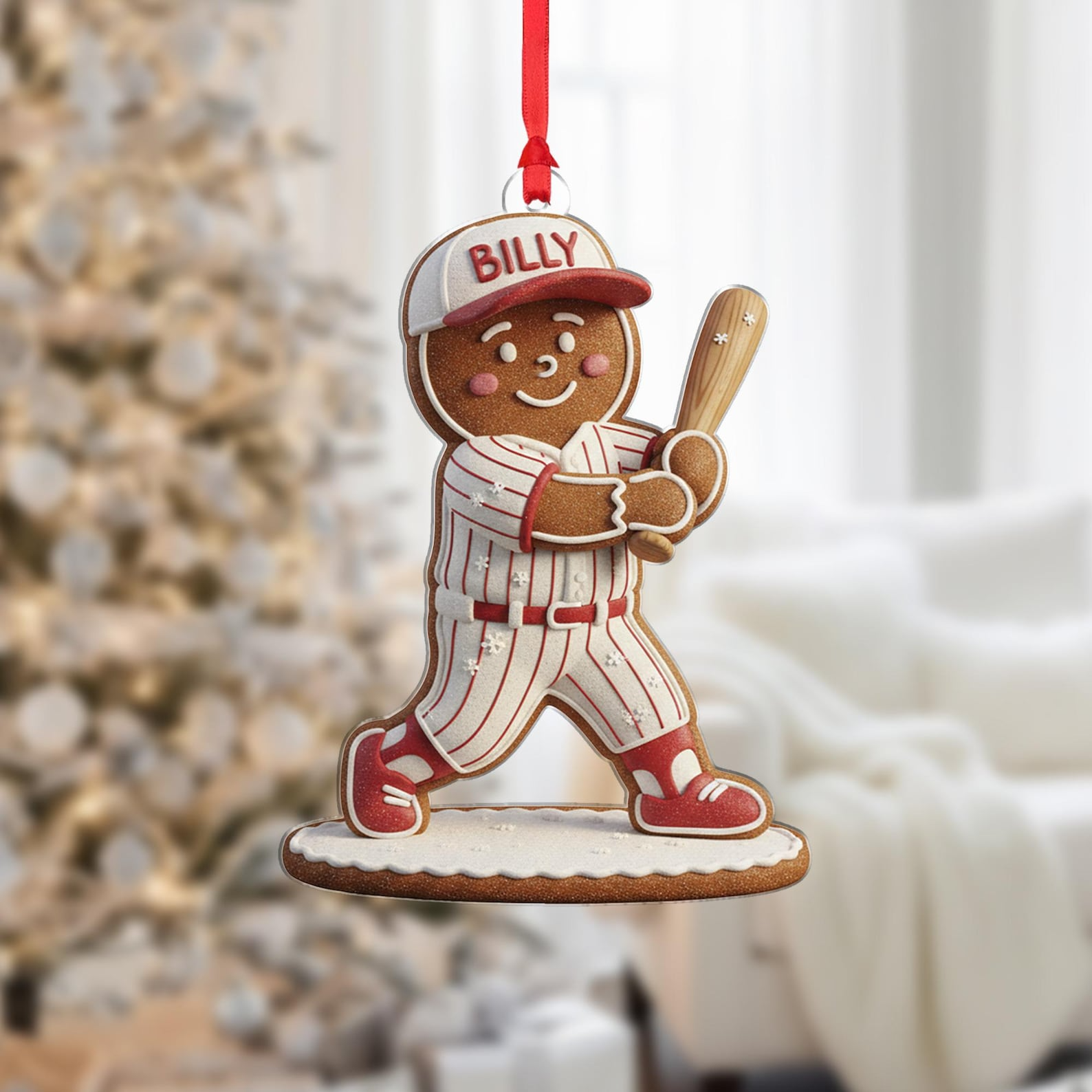 Personalized Gingerbread Baseball Custom Name Player Sports Xmas Gift Acrylic Ornament - OR50