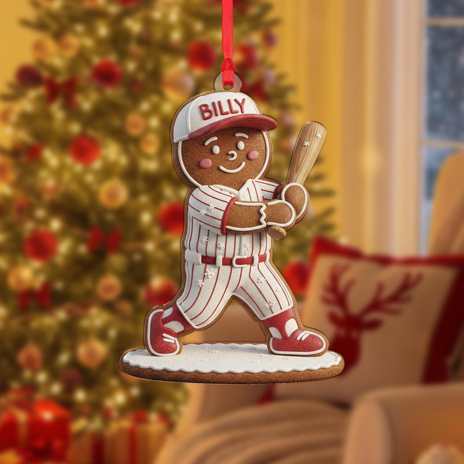 Personalized Gingerbread Baseball Custom Name Player Sports Xmas Gift Acrylic Ornament - OR50