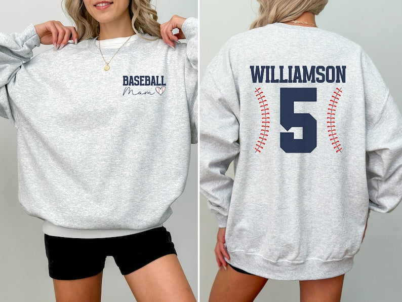 Baseball Mom Mama Name on Sleeve Custom Baseball Gifts Sweater for Mom Sweatshirt - SS09