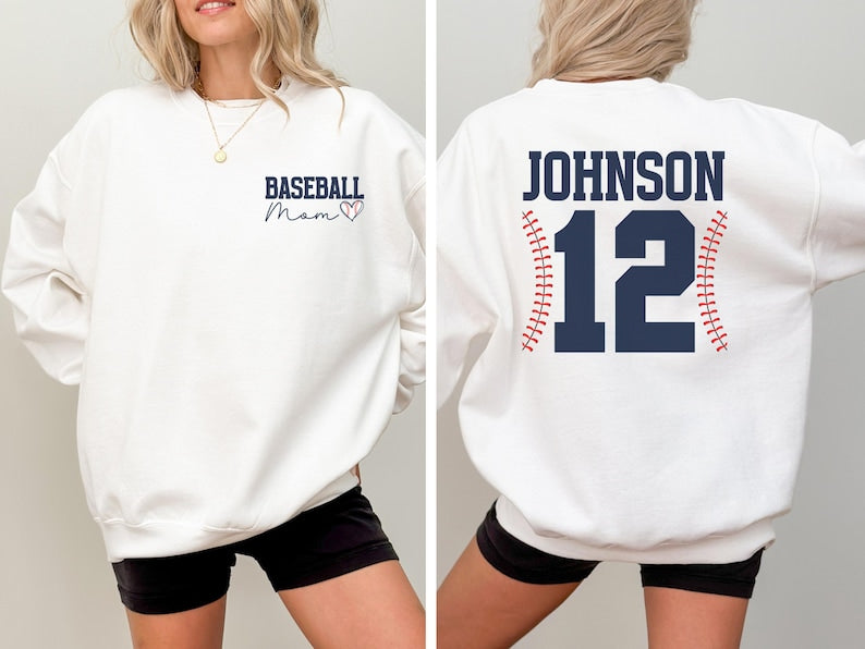 Baseball Mom Mama Name on Sleeve Custom Baseball Gifts Sweater for Mom Sweatshirt - SS09