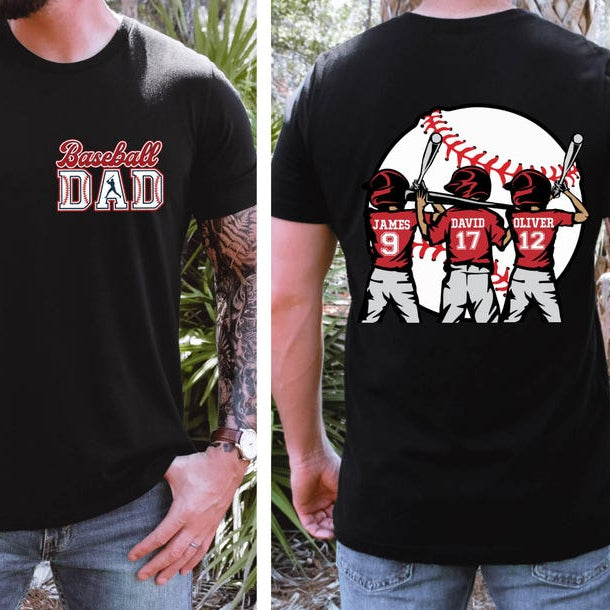 Custom Baseball Kids Dad Personalized Name Jersey Number Gameday Sport Baseball Gift for Dad T-Shirt - TS11