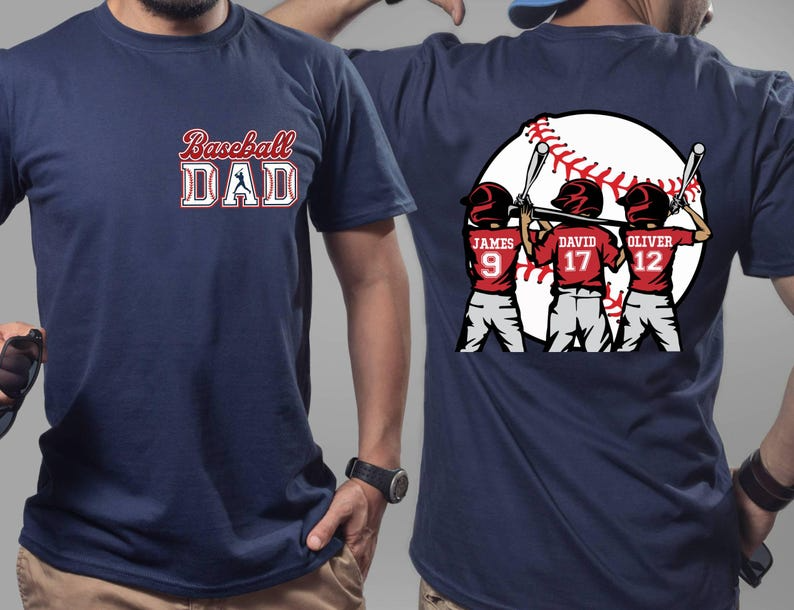 Custom Baseball Kids Dad Personalized Name Jersey Number Gameday Sport Baseball Gift for Dad T-Shirt - TS11 4