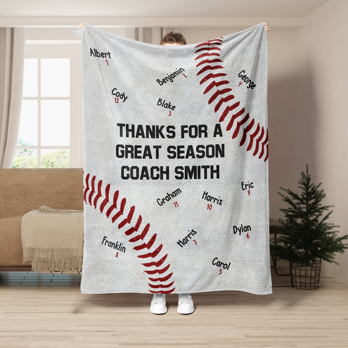 Personalized Baseball Blanket Custom Fleece Throw Gift for Baseball Coach or Team Fleece Blanket