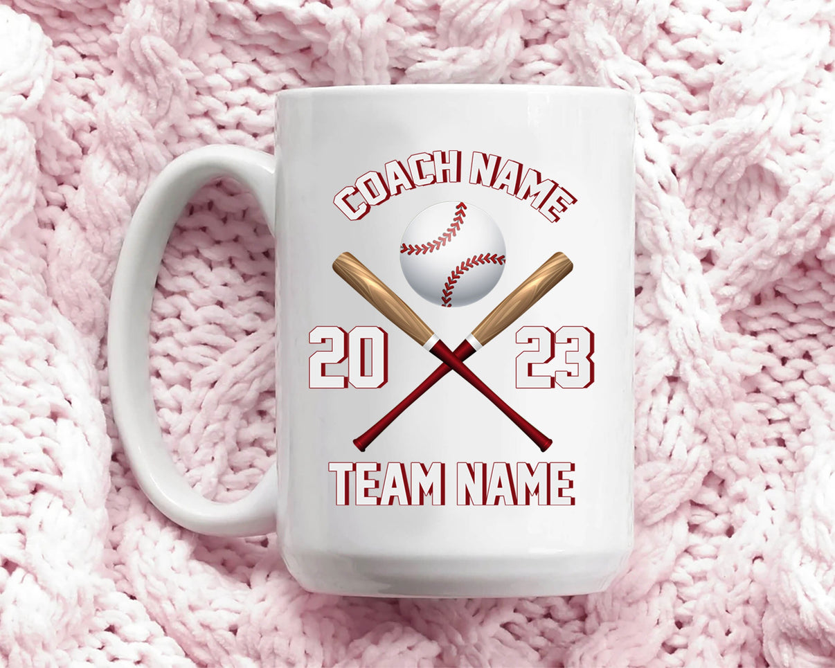 Personalized Baseball Coffee Mug 11oz 15oz Custom Name Gift for Baseball Coach or Team