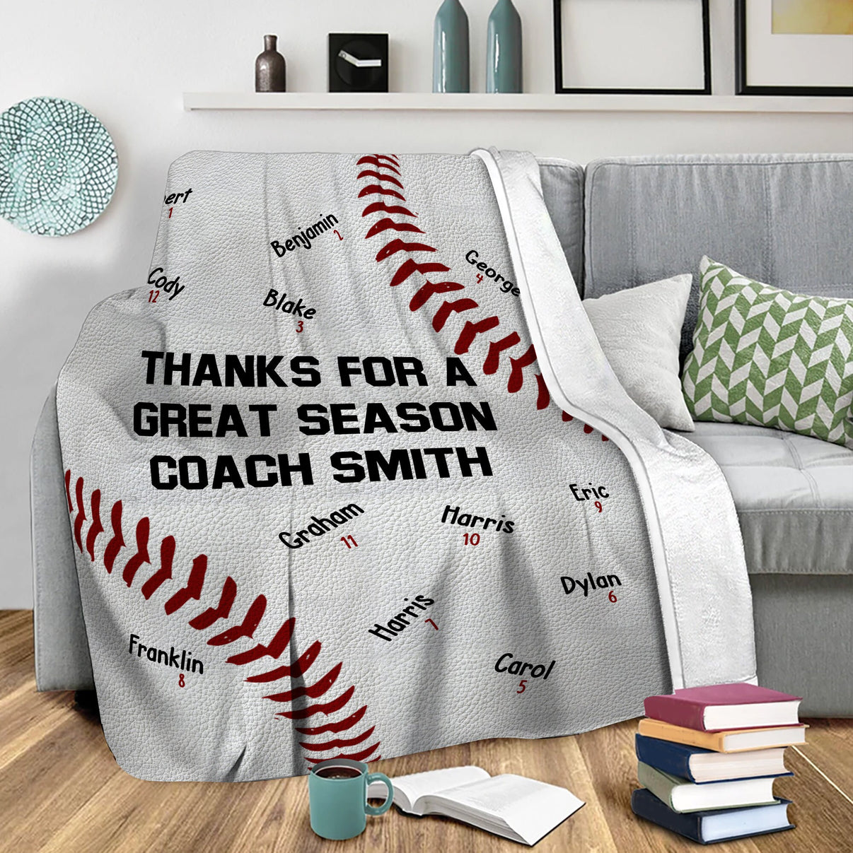 Personalized Baseball Blanket Custom Fleece Throw Gift for Baseball Coach or Team Fleece Blanket