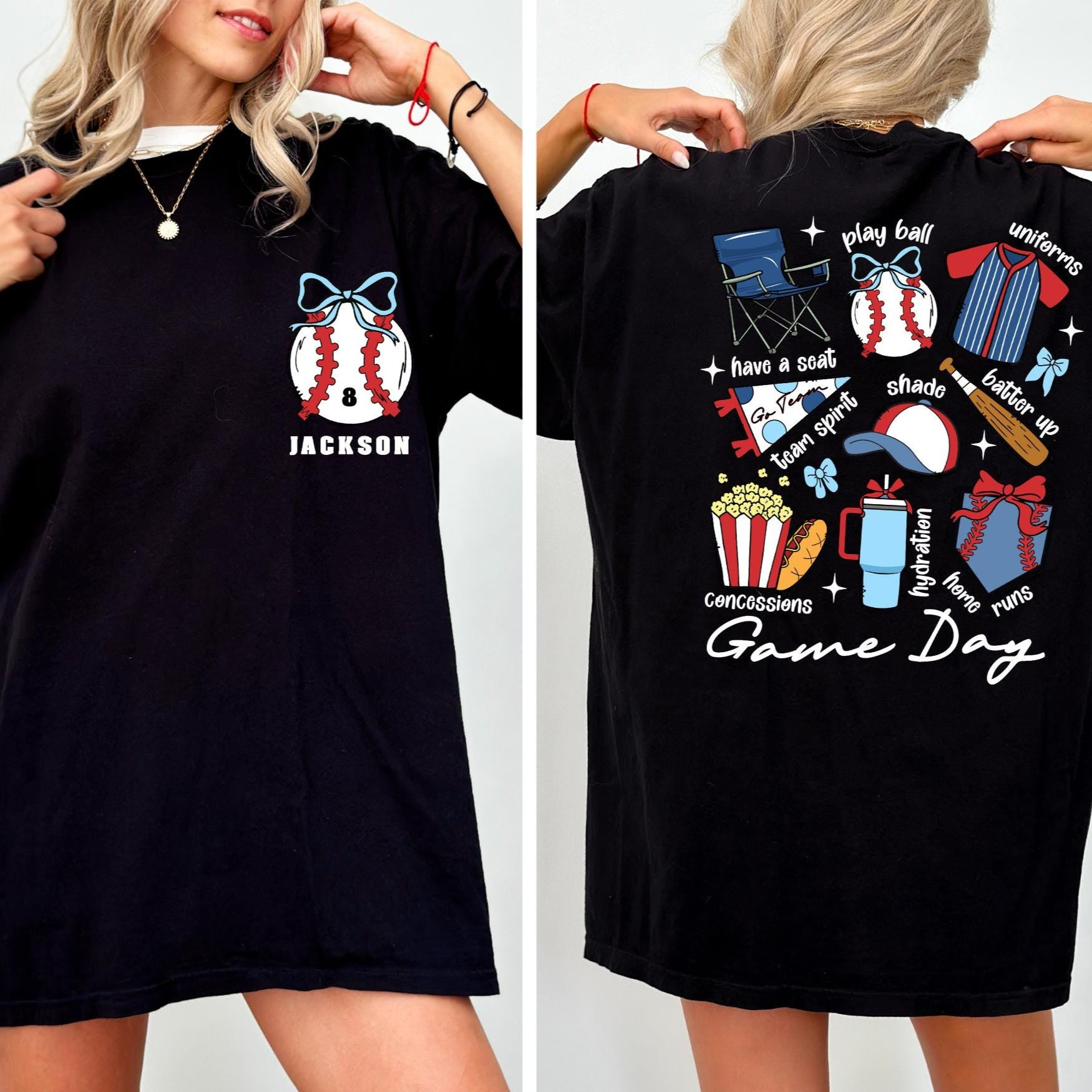 Personalized Baseball Mama Mom Shirt with Kid Name Number Game Day Baseball Mom T-Shirt - TS13 3