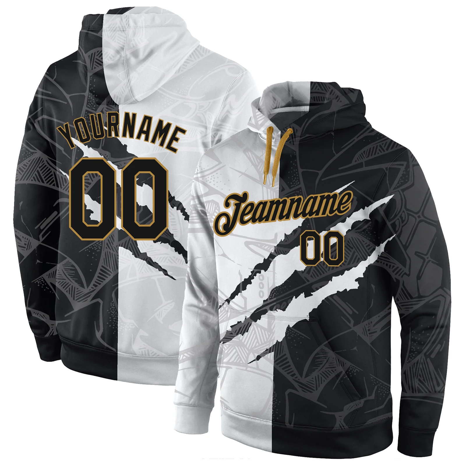 Custom Stitched Graffiti Pattern Black-Old Gold Sports Pullover Sweatshirt Hoodie 3D