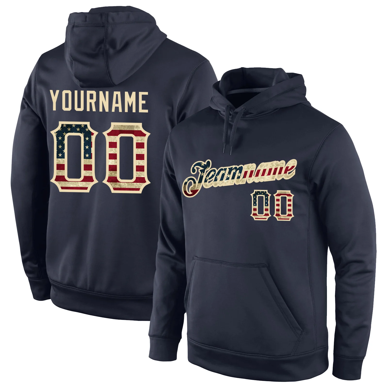 Custom Stitched Black Vintage USA Flag-Cream Sports Pullover Sweatshirt Hoodie 3D