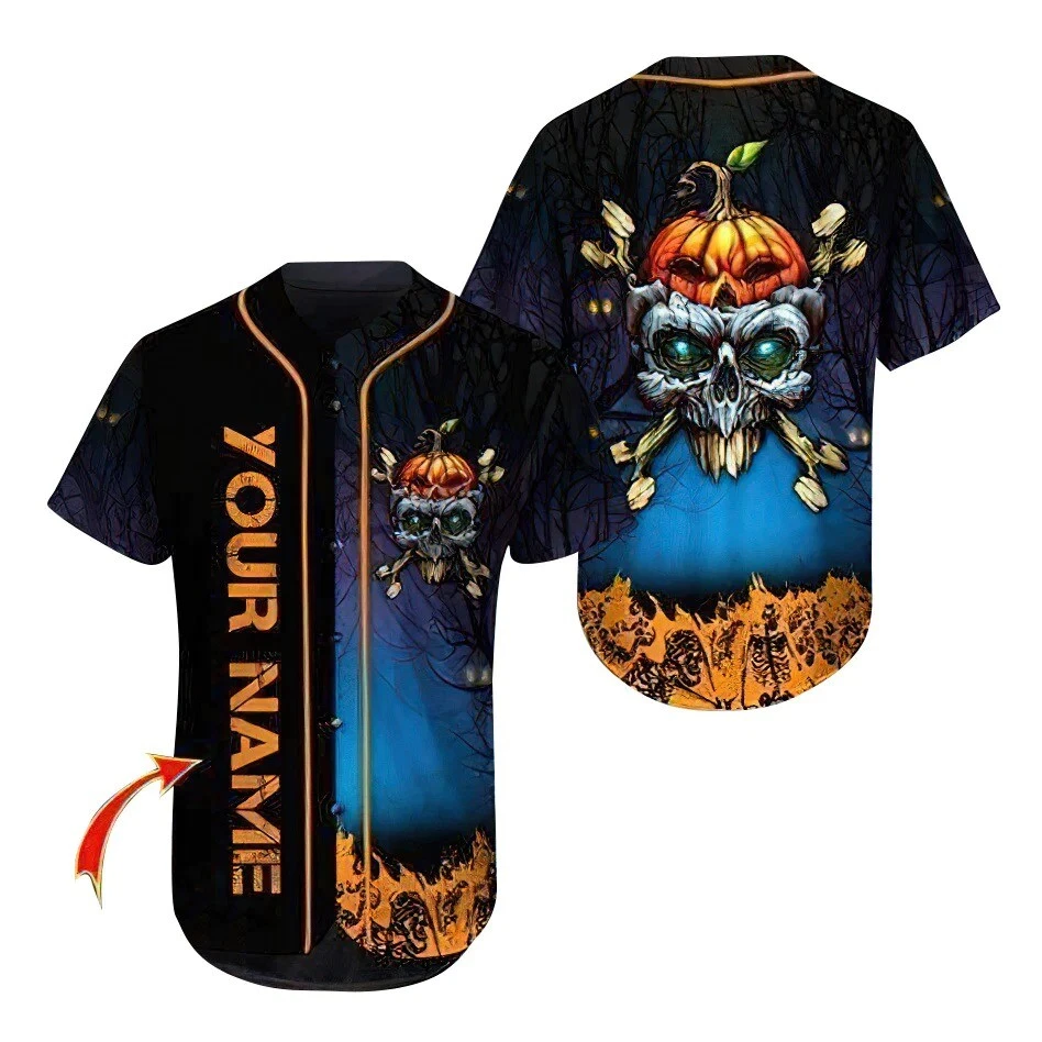 Personalized Halloween Skull Pumpkin Baseball Jersey - JS08
