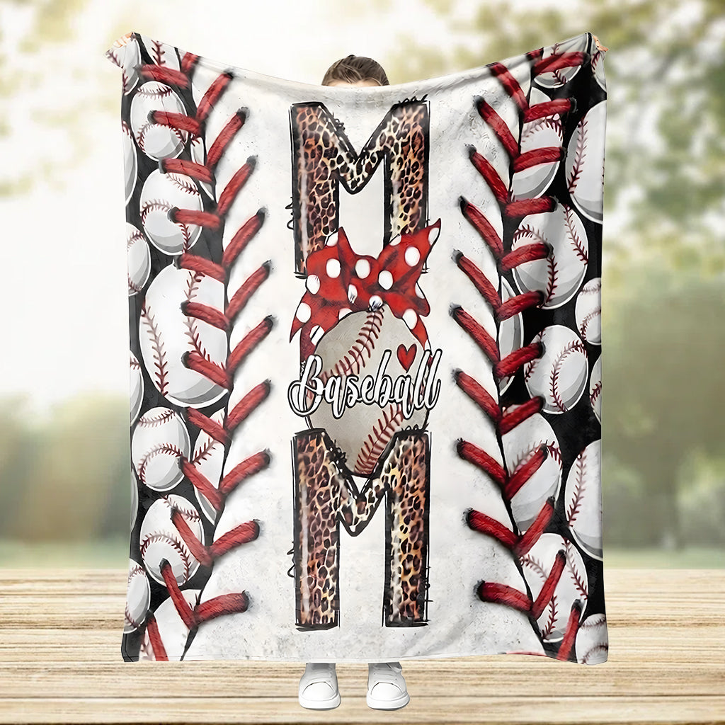 Baseball Mom Blanket Leopard Bow Baseball Lover Gift Cozy Personalized Throw Blanket - BL12